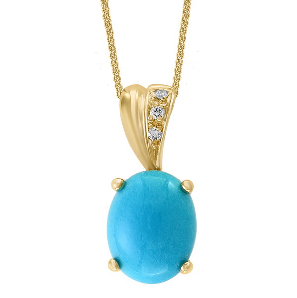 Closeup photo of 14K YELLOW GOLD DIAMOND AND TURQUOISE PENDANT WITH CHAIN