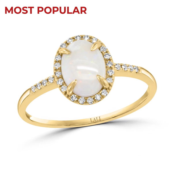 Closeup photo of 14K YELLOW GOLD DIAMOND AND AUSTRALIAN OPAL RING