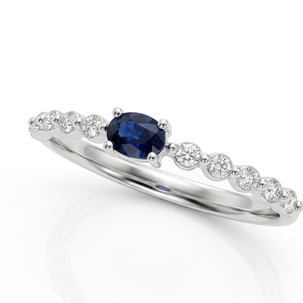 Closeup photo of 14K WHITE GOLD DIAMOND AND SAPPHIRE RING