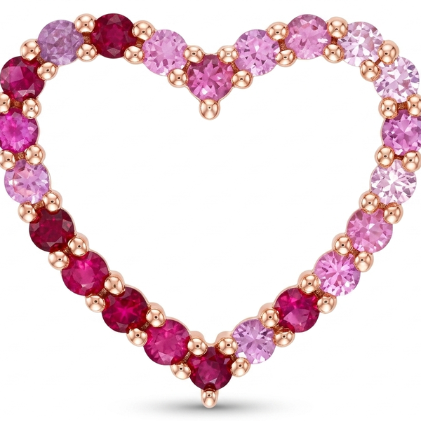 Closeup photo of 18K ROSE GOLD DIAMOND, PINK SAPPHIRE AND RUBY PENDANT WITH CHAIN