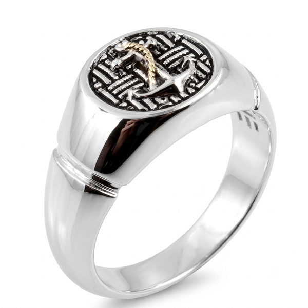Closeup photo of 14K YELLOW GOLD AND STERLING SILVER MEN'S RING