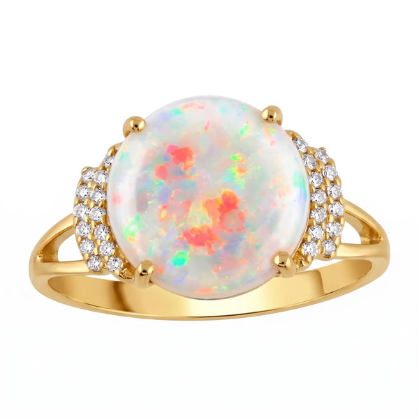 Closeup photo of 14K YELLOW GOLD DIAMOND AND AUSTRALIAN OPAL RING