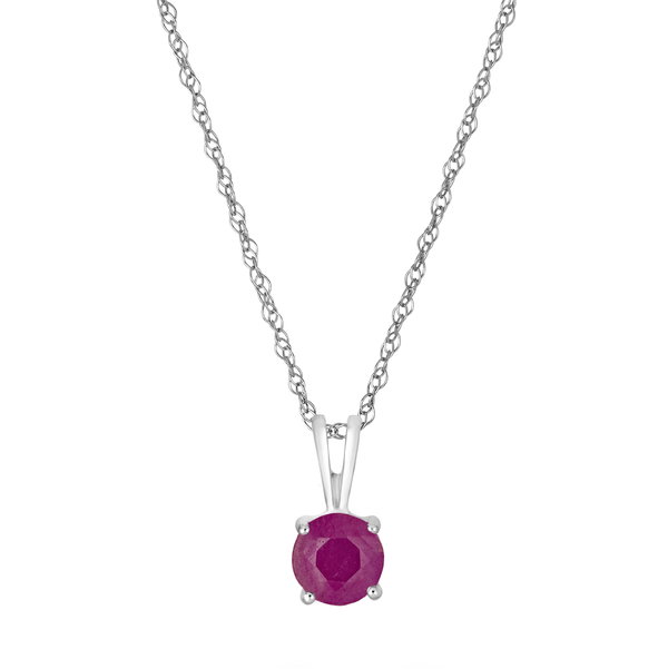Closeup photo of 14K WHITE GOLD RUBY PENDANT WITH CHAIN