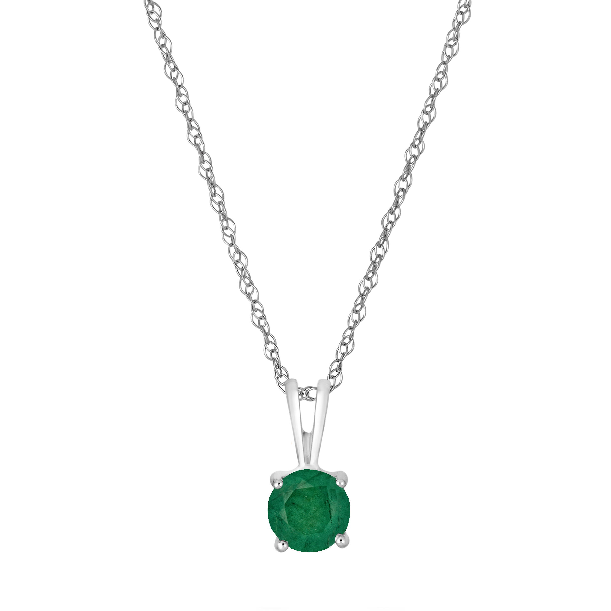 14K WHITE GOLD EMERALD PENDANT WITH CHAIN