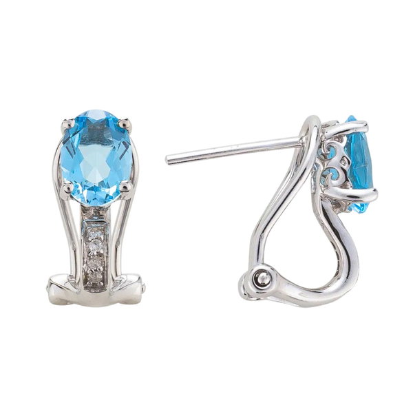 Closeup photo of 14K WHITE GOLD DIAMOND AND SWISS BLUE TOPAZ EARRING
