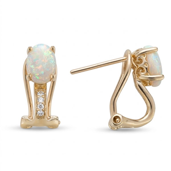 Closeup photo of 14K YELLOW GOLD DIAMOND AND AUSTRALIAN OPAL EARRING