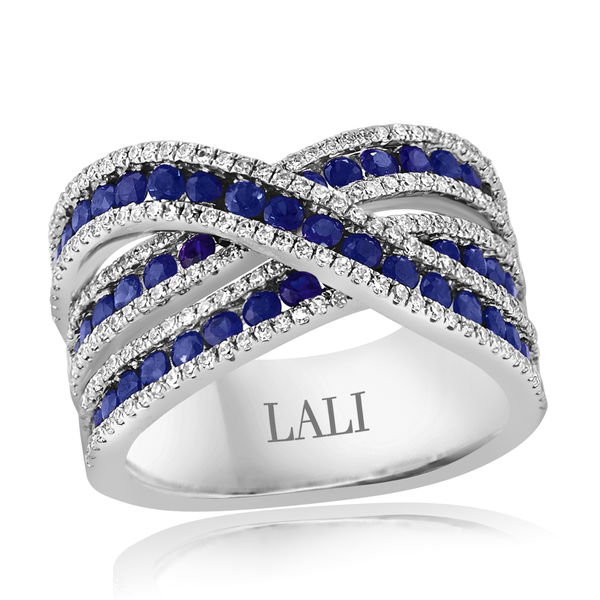 Closeup photo of 14K WHITE GOLD DIAMOND AND SAPPHIRE RING