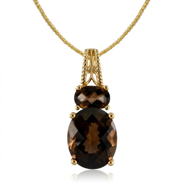 Closeup photo of 14K YELLOW GOLD SMOKY QUARTZ PENDANT WITH CHAIN
