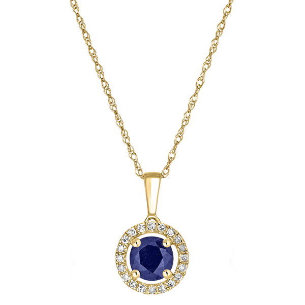Closeup photo of 14K YELLOW GOLD DIAMOND AND SAPPHIRE PENDANT WITH CHAIN
