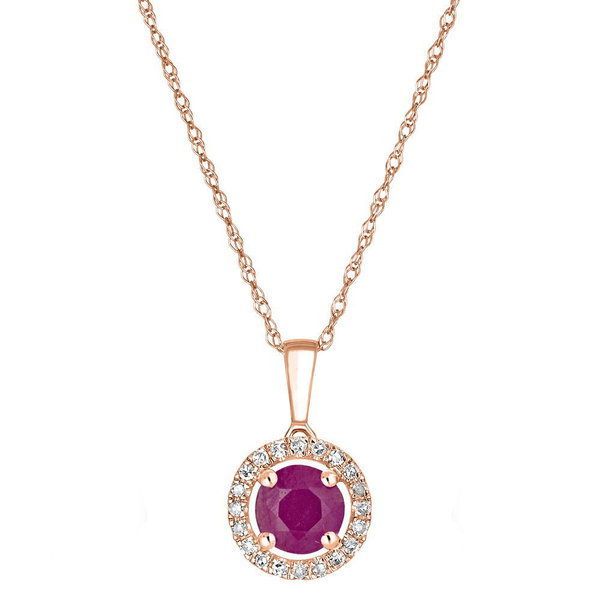 Closeup photo of 14K ROSE GOLD DIAMOND AND RUBY PENDANT WITH CHAIN