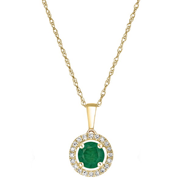 Closeup photo of 14K YELLOW GOLD DIAMOND AND EMERALD PENDANT WITH CHAIN