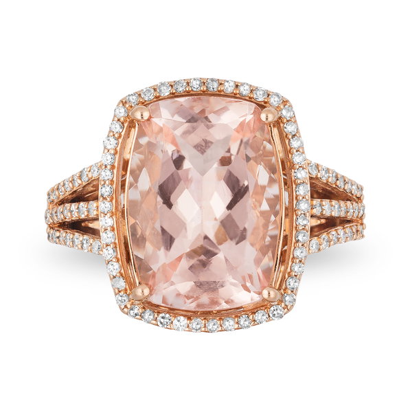 Closeup photo of 14K ROSE GOLD DIAMOND AND MORGANITE RING