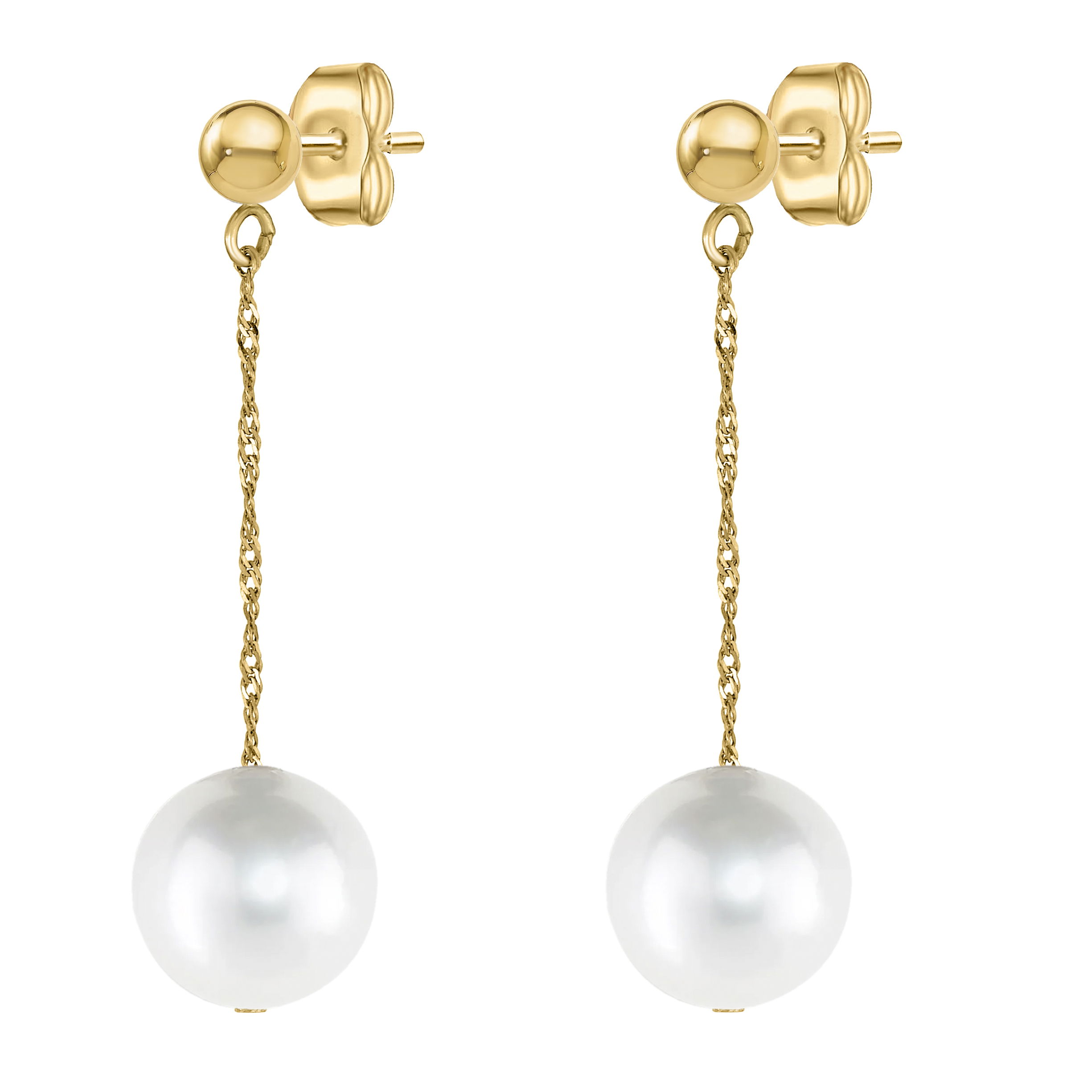 These 14K Yellow Gold White Freshwater Pearl Earrings feature 9-9.5mm oval-shaped pearls with a soft, lustrous glow. The unique, slightly irregular shape adds character, while the warm yellow gold setting enhances the pearlescent beauty, offering a timeless and sophisticated look. Perfect for both daily wear and special occasions, these earrings combine elegance with modern style and secure comfort.Key Features:- 9-9.5mm oval-shaped freshwater pearls- Set in 14K yellow gold- Soft, lustrous glow with a unique shape- Secure backings for comfortPlease Note:- Photos may be enlarged or enhanced for detail.- Pearls may be treated to enhance their appearance and require special care. 14K YELLOW GOLD WHITE FRESH WATER PEARL EARRING