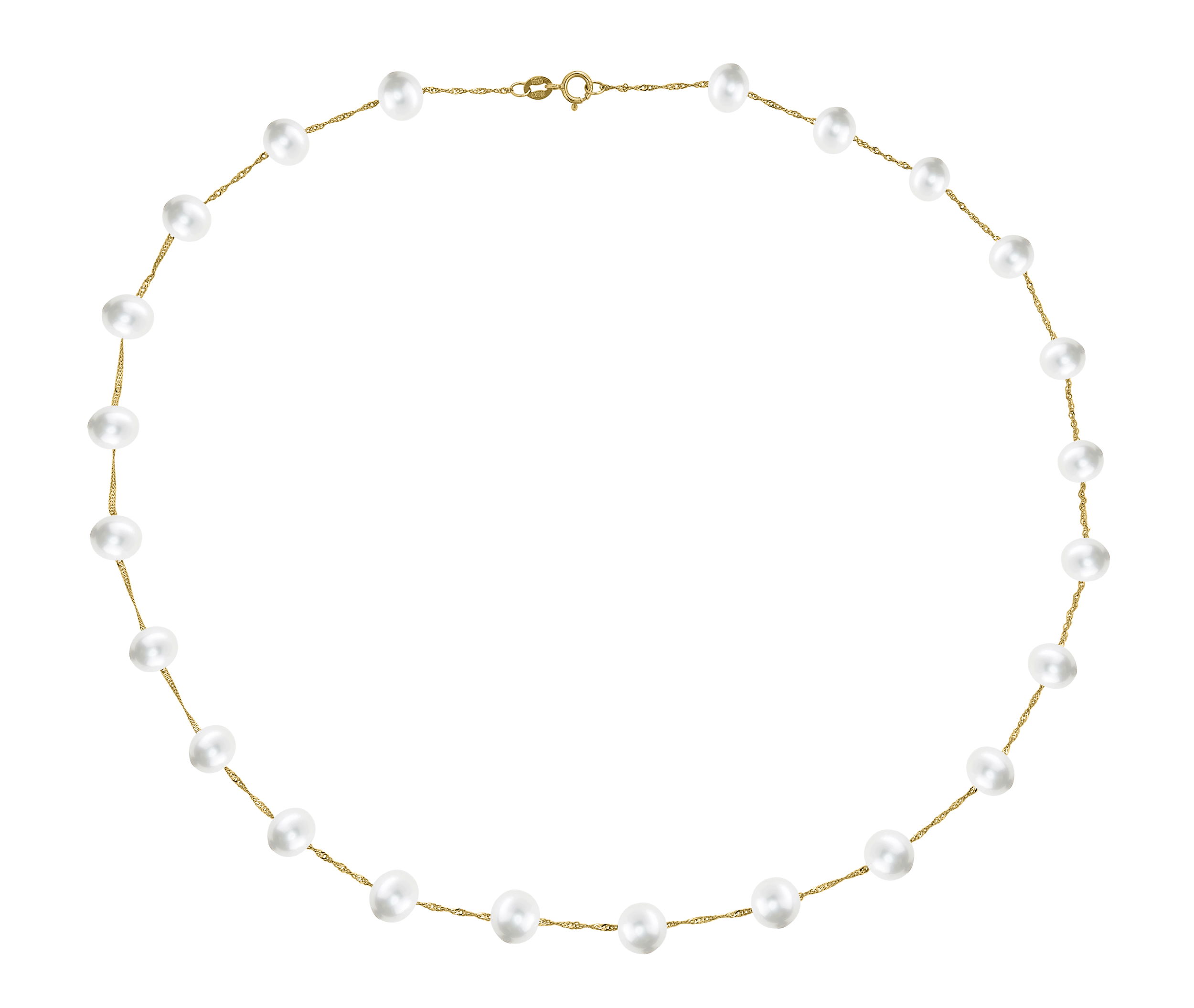 Radiant natural freshwater pearls bring a delicate and timeless charm to this classic yellow gold necklace.• 6-6.5 Natural Freshwater Pearls• 14K Yellow Gold Setting• 18" Chain With Secure Clasp• Pearl Collection 14K YELLOW GOLD WHITE FRESH WATER PEARL NECKLACE