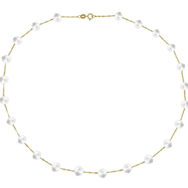 Closeup photo of 14K YELLOW GOLD WHITE FRESH WATER PEARL NECKLACE