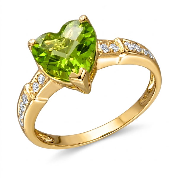 Closeup photo of 14K YELLOW GOLD DIAMOND AND PERIDOT RING