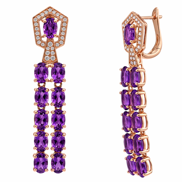 Closeup photo of 14K ROSE GOLD DIAMOND AND AMETHYST EARRING