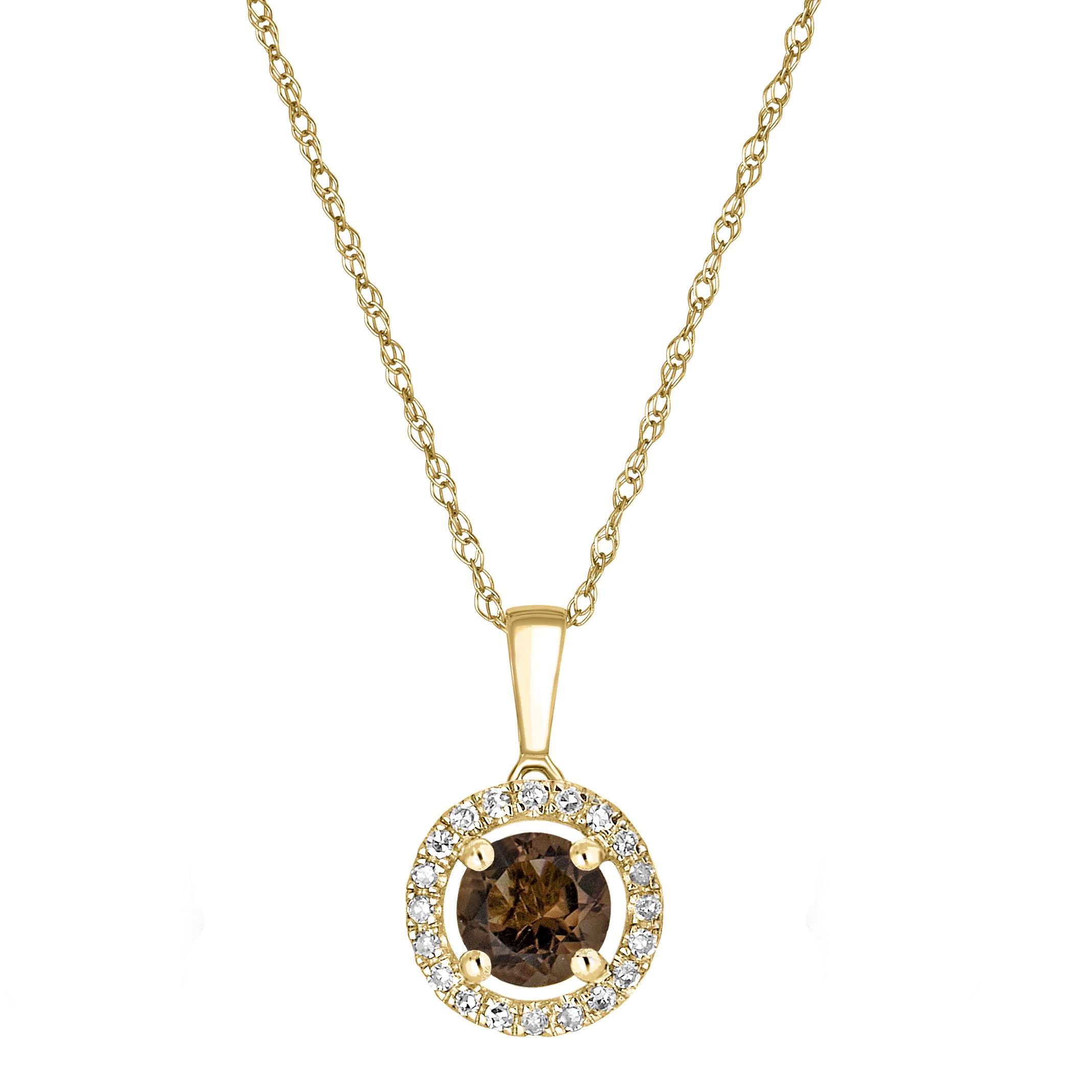 14K YELLOW GOLD DIAMOND AND SMOKY QUARTZ PENDANT WITH CHAIN