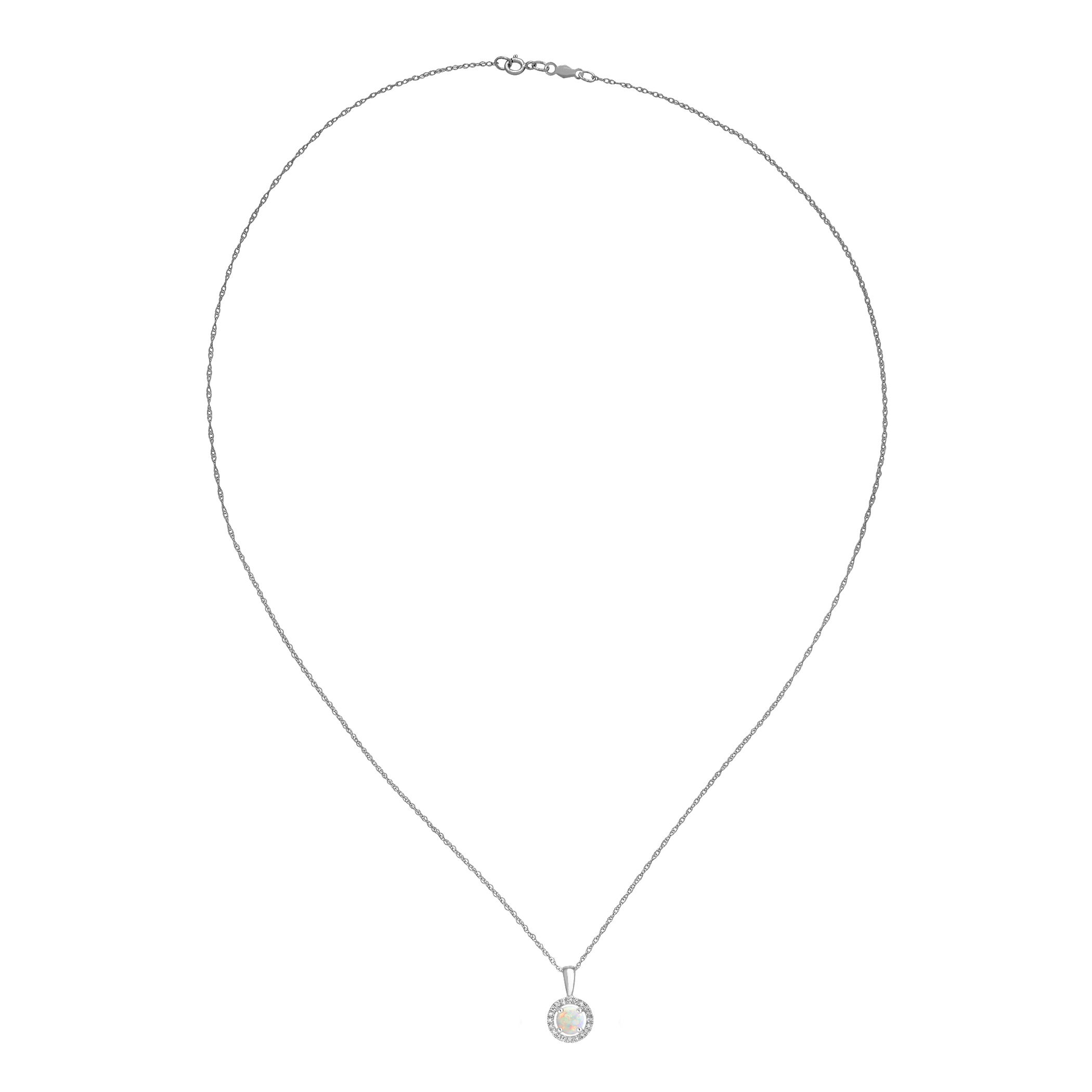 14K WHITE GOLD DIAMOND AND AUSTRALIAN OPAL PENDANT WITH CHAIN