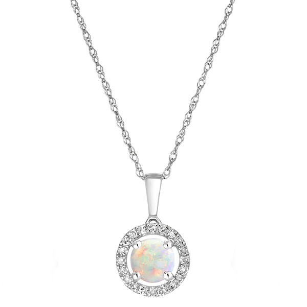 Closeup photo of 14K WHITE GOLD DIAMOND AND AUSTRALIAN OPAL PENDANT WITH CHAIN