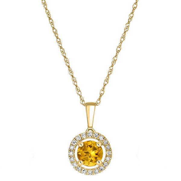 Closeup photo of 14K YELLOW GOLD DIAMOND AND CITRINE PENDANT WITH CHAIN