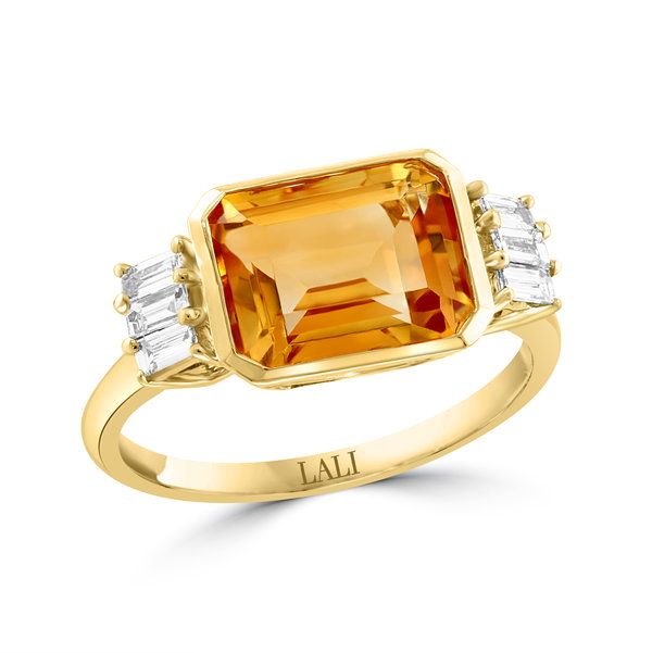 Closeup photo of 14K YELLOW GOLD DIAMOND AND CITRINE RING