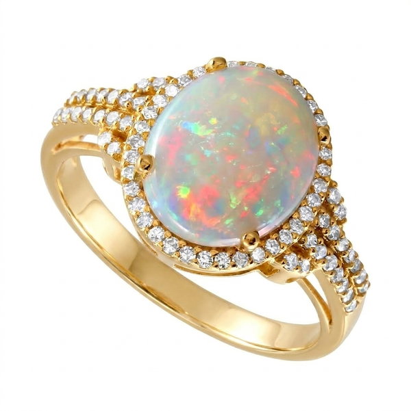 Closeup photo of 14K YELLOW GOLD DIAMOND AND AUSTRALIAN OPAL RING