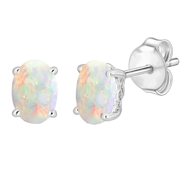 Closeup photo of 14K WHITE GOLD AUSTRALIAN OPAL EARRING