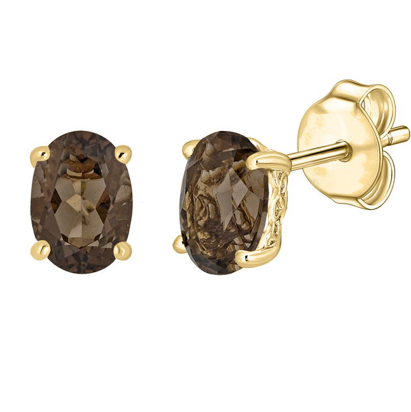 Closeup photo of 14K YELLOW GOLD SMOKY QUARTZ EARRING