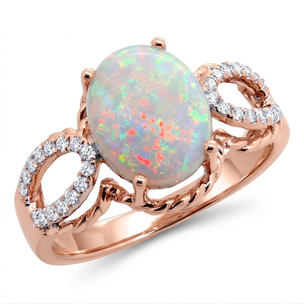 Closeup photo of 14K ROSE GOLD DIAMOND AND AUSTRALIAN OPAL RING