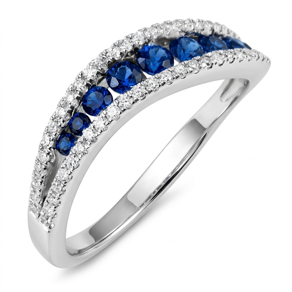 Closeup photo of 14K WHITE GOLD DIAMOND AND SAPPHIRE RING