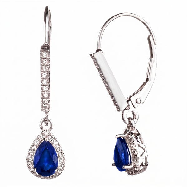 Closeup photo of 14K WHITE GOLD DIAMOND AND SAPPHIRE EARRING