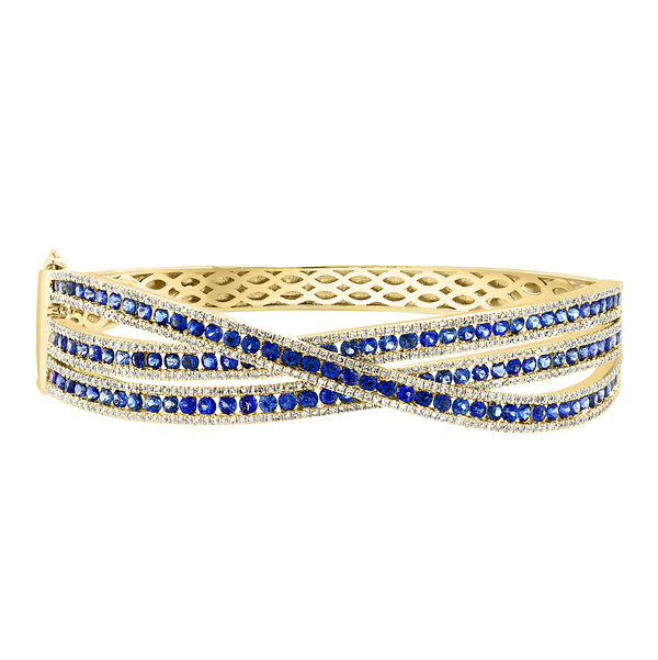 Closeup photo of 14K YELLOW GOLD DIAMOND AND SAPPHIRE BANGLE