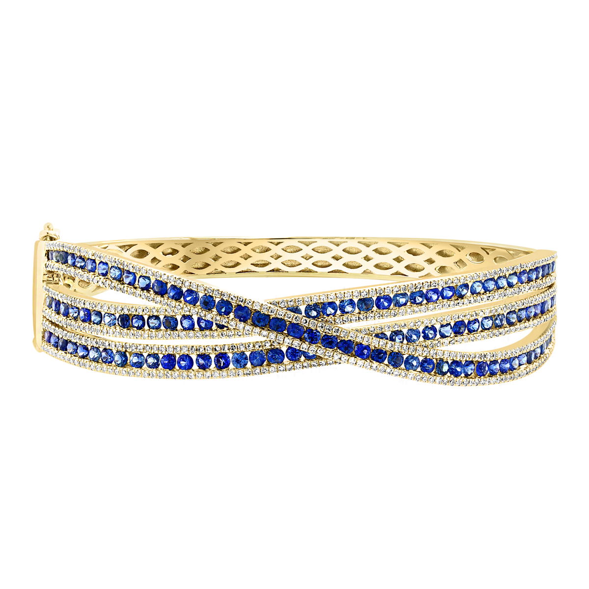 A sapphire and diamond crossover bangle
