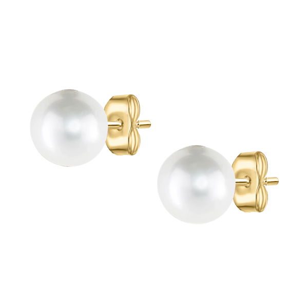 Closeup photo of 14K YELLOW GOLD WHITE FRESH WATER PEARL STUD EARRING