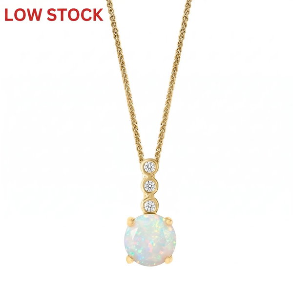 Closeup photo of 14K YELLOW GOLD DIAMOND AND AUSTRALIAN OPAL PENDANT WITH CHAIN