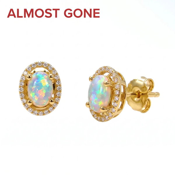 Closeup photo of 14K YELLOW GOLD DIAMOND AND AUSTRALIAN OPAL EARRING