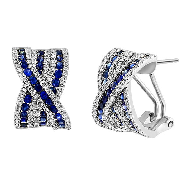 Closeup photo of 14K WHITE GOLD DIAMOND AND SAPPHIRE EARRING