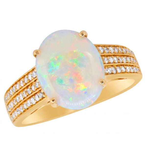Closeup photo of 14K YELLOW GOLD DIAMOND AND AUSTRALIAN OPAL RING
