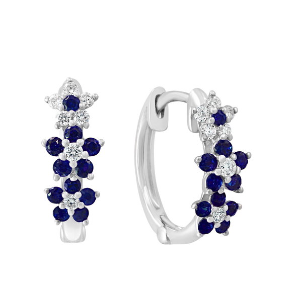 Closeup photo of 14K WHITE GOLD DIAMOND AND SAPPHIRE EARRING