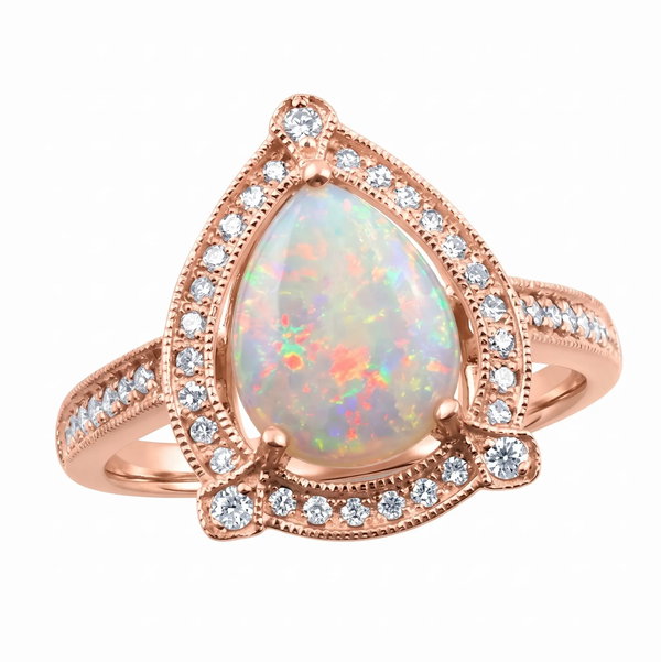 Closeup photo of 14K ROSE GOLD DIAMOND AND AUSTRALIAN OPAL RING