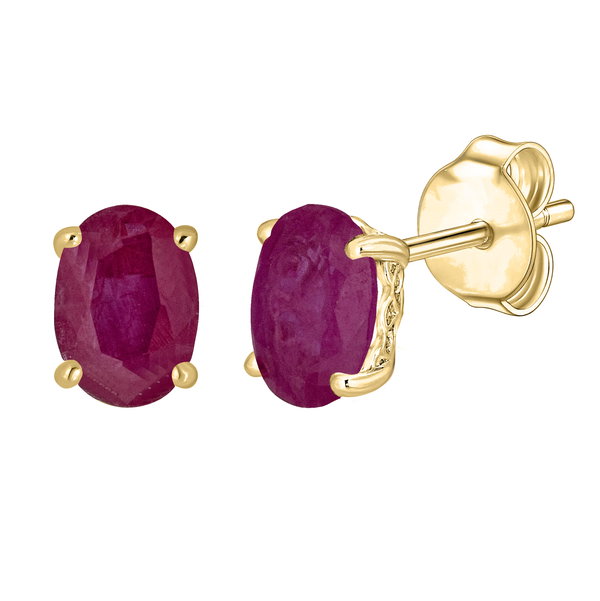 Closeup photo of 14K YELLOW GOLD RUBY EARRING