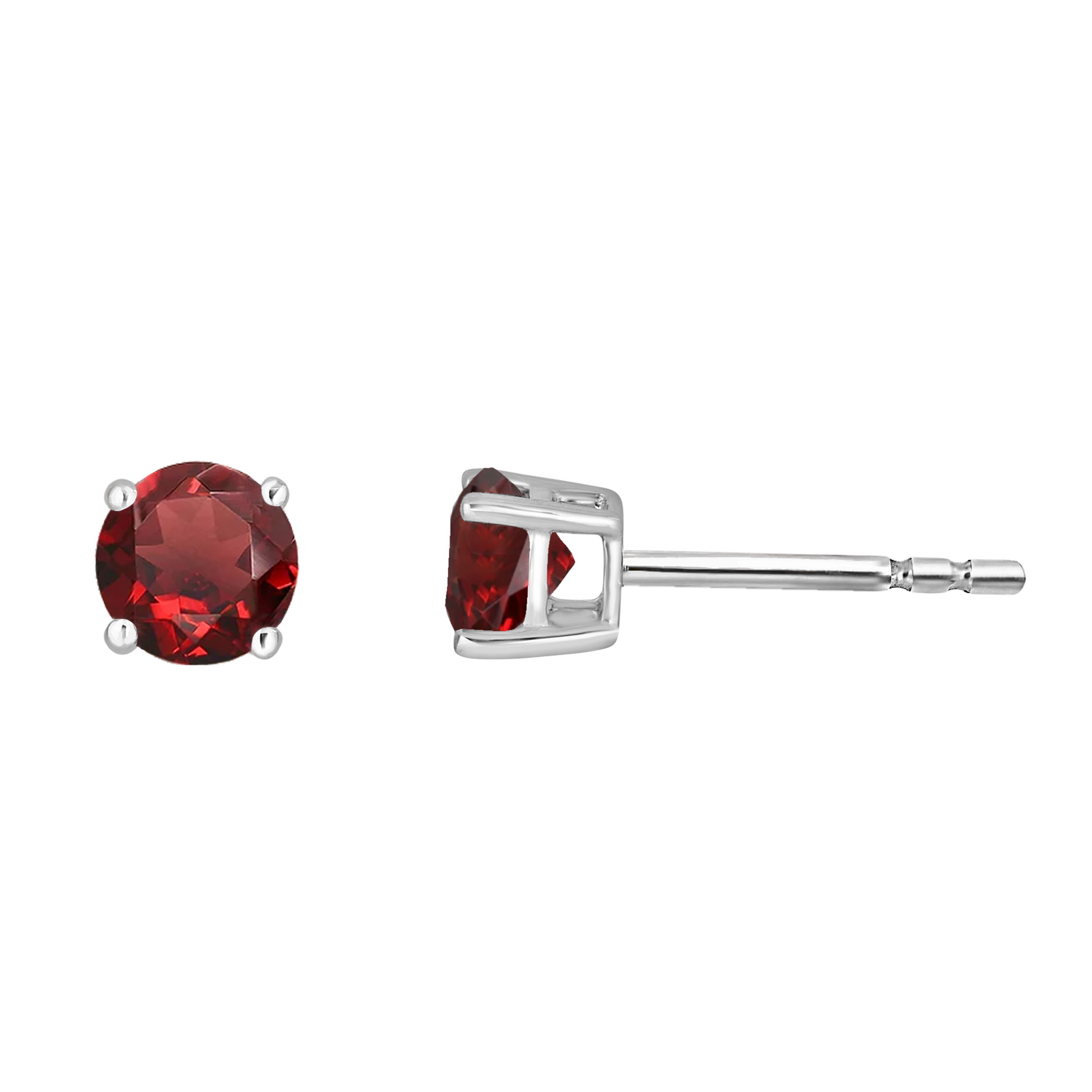 Classic and sophisticated, these 14K White Gold Garnet 5mm Round Earrings showcase the rich allure of garnets. Each earring features a 5mm round-cut garnet, known for its deep red hue, set in sleek 14K white gold.Key Features:- 5mm round garnet- Set in sleek 14K white gold- Secure backings for a comfortable fitPlease Note:- Gemstones may be treated to enhance beauty and require special care.- Photos may be enlarged or enhanced for detail.- Carat weights are approximate, with a possible variance of 0.05 carats. 14K WHITE GOLD GARNET EARRING