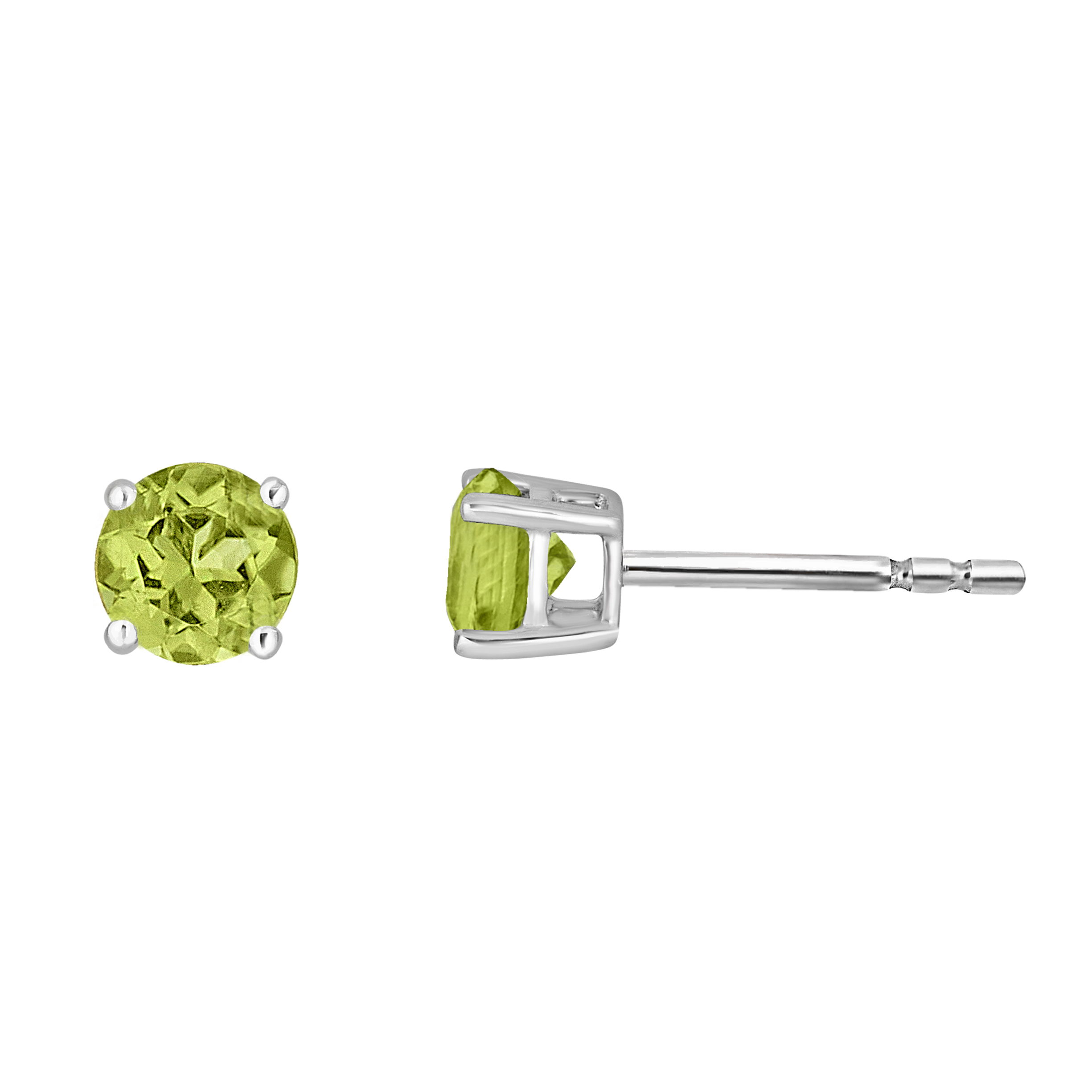 Bright and lively, these 14K White Gold Peridot 5mm Round Earrings feature the stunning vibrancy of peridot. Each earring showcases a 5mm round-cut peridot with a striking lime-green hue, set in sleek 14K white gold.Key Features:- 5mm round peridot- Set in 14K white gold- Secure backings for a comfortable fitPlease Note:- Gemstones may be treated to enhance beauty and require special care.- Photos may be enlarged or enhanced for detail.- Carat weights are approximate, with a possible variance of 0.05 carats. 14K WHITE GOLD PERIDOT EARRING
