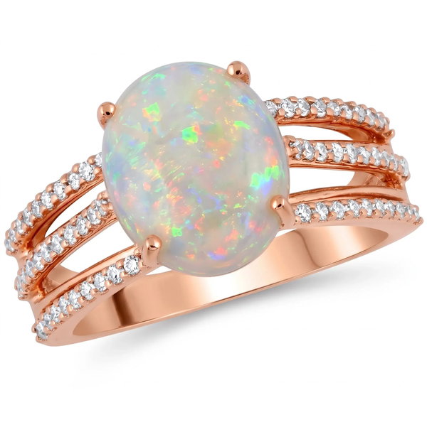Closeup photo of 14K ROSE GOLD DIAMOND AND AUSTRALIAN OPAL RING