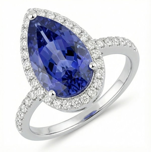 Closeup photo of 14K WHITE GOLD DIAMOND AND TANZANITE RING