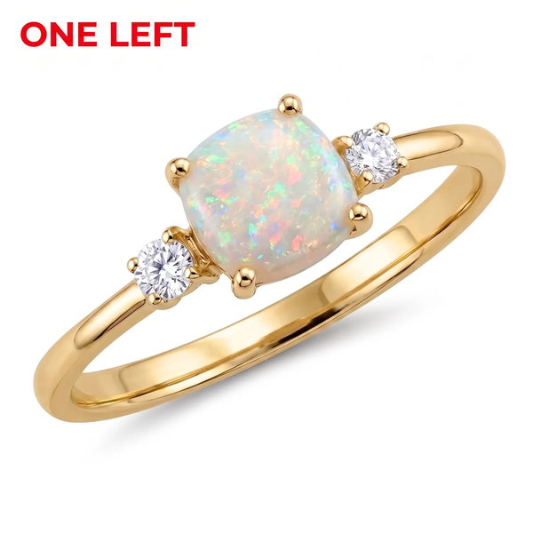 Closeup photo of 14K YELLOW GOLD DIAMOND AND AUSTRALIAN OPAL RING