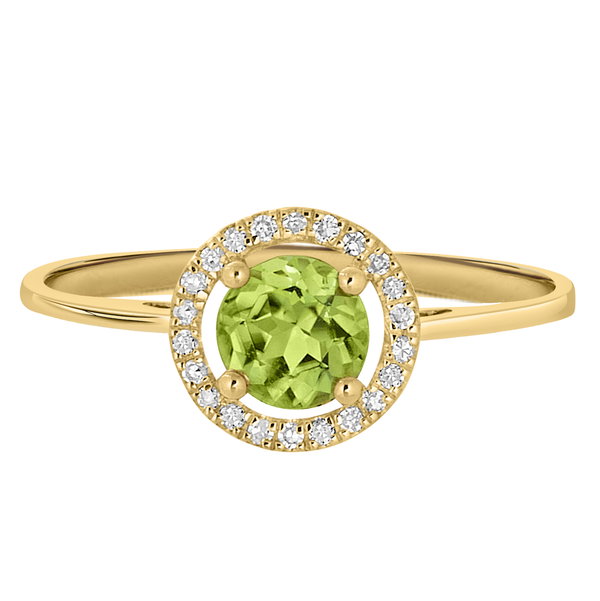 Closeup photo of 14K YELLOW GOLD DIAMOND AND PERIDOT RING