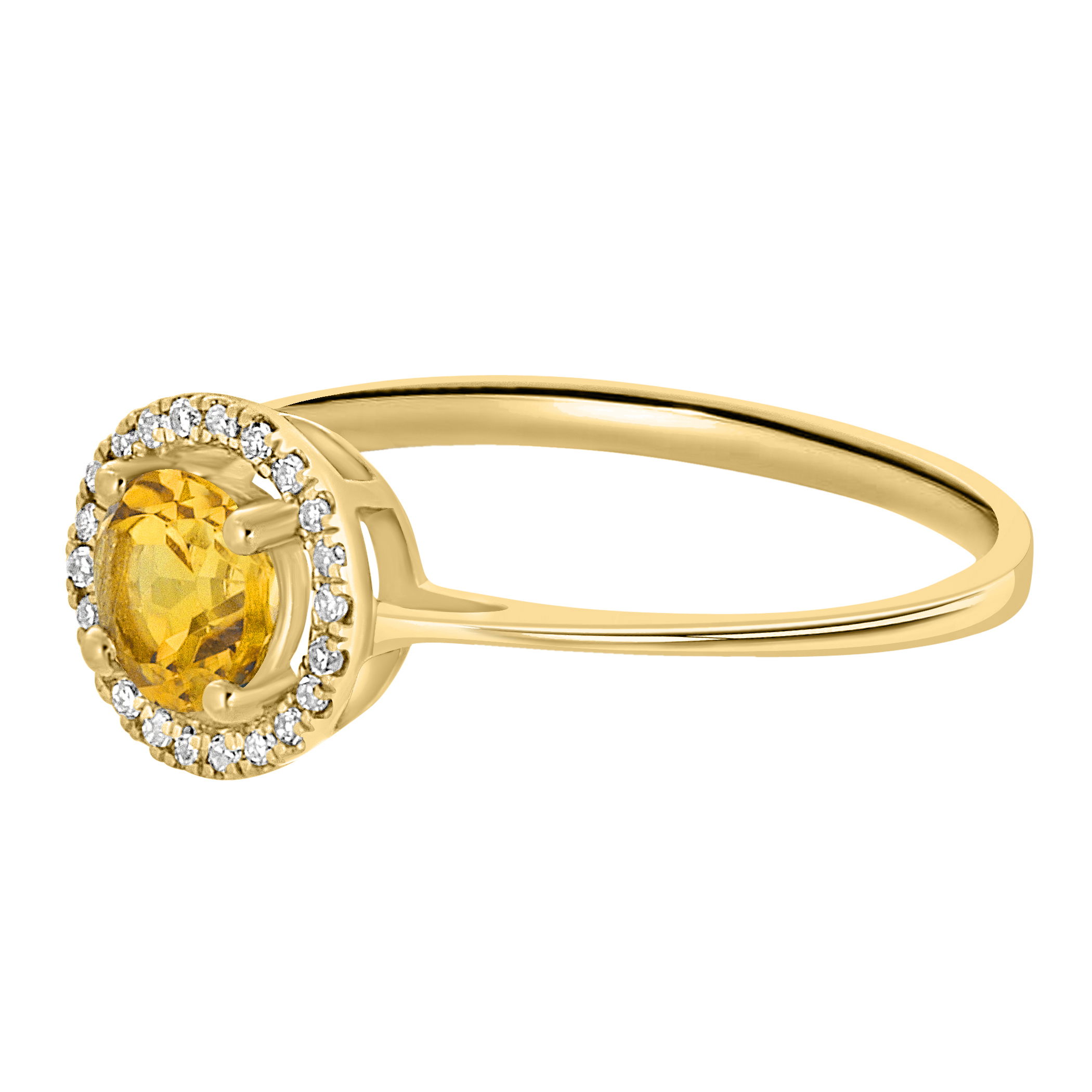This 14K yellow gold ring features a 5mm round citrine, celebrated for its vibrant yellow hue. Surrounded by sparkling diamonds, the citrine adds a radiant touch, making this piece a perfect addition to your daily wear or a thoughtful gift for someone special.Key Features:- 5mm round citrine with a cheerful yellow hue- Diamond accents for added brilliance- 14K yellow gold setting for a warm, elegant finish- Part of our Semi-Precious Birthstone CollectionPlease Note:- Gemstones and diamonds may be treated to enhance beauty and require special care.- Photos may be enlarged or enhanced for detail.- Carat weights are approximate, with a possible variance of 0.05 carats. 14K YELLOW GOLD DIAMOND AND CITRINE RING