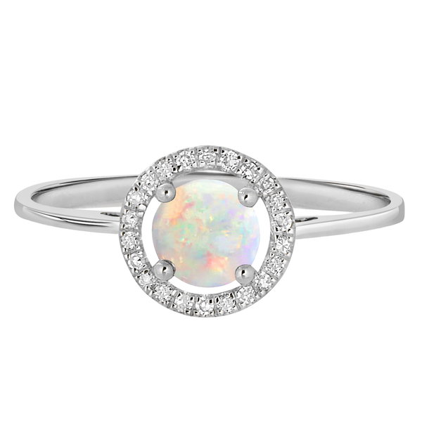 Closeup photo of 14K WHITE GOLD DIAMOND AND AUSTRALIAN OPAL RING